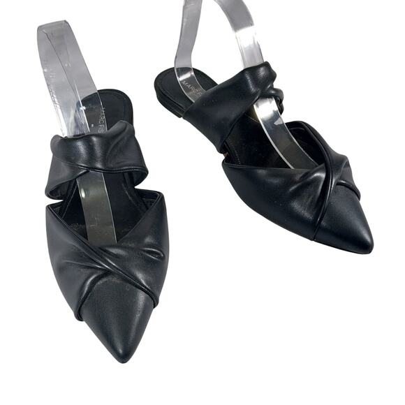 MARC FISHER! SATERS BLACK VEGAN LEATHER TWISTED FRONT STRAP SLIP-ON MULES! SZ 9M - Picture 2 of 10